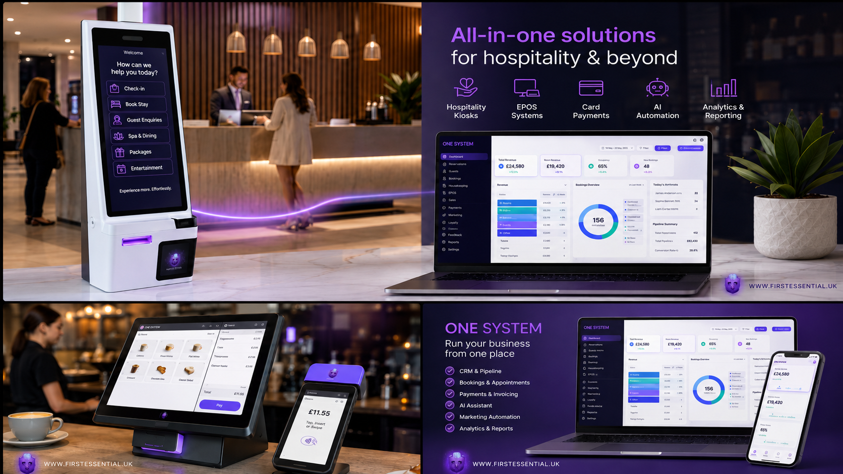 First Essential hospitality tech in action - kiosks, EPOS, card payments, AI and analytics working together