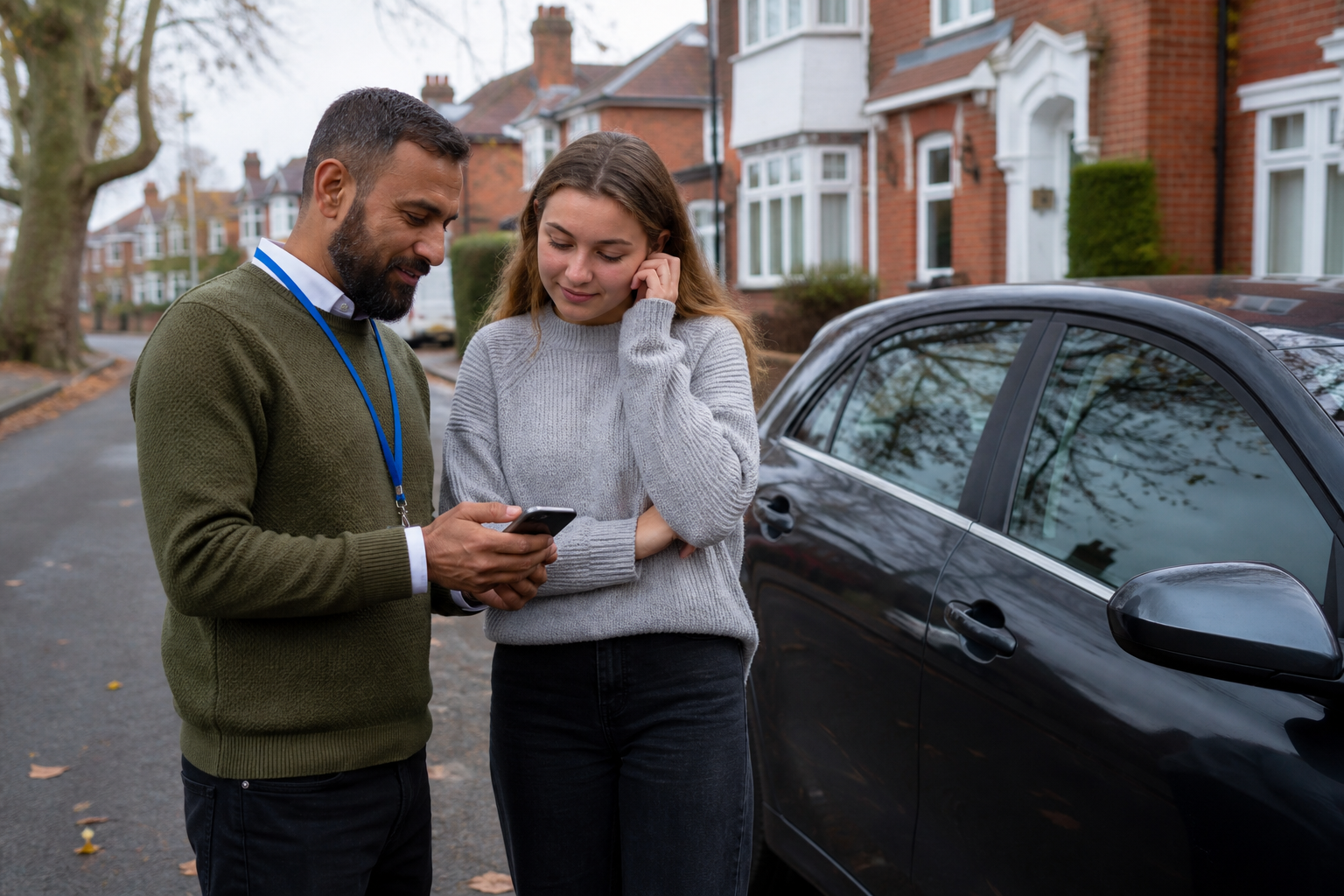 driving school booking software uk shown on an instructor's phone between lessons