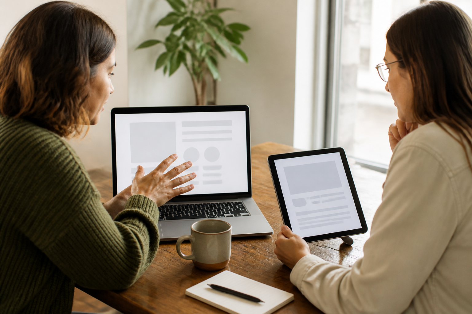 Business owner reviewing website layout and mobile user journey
