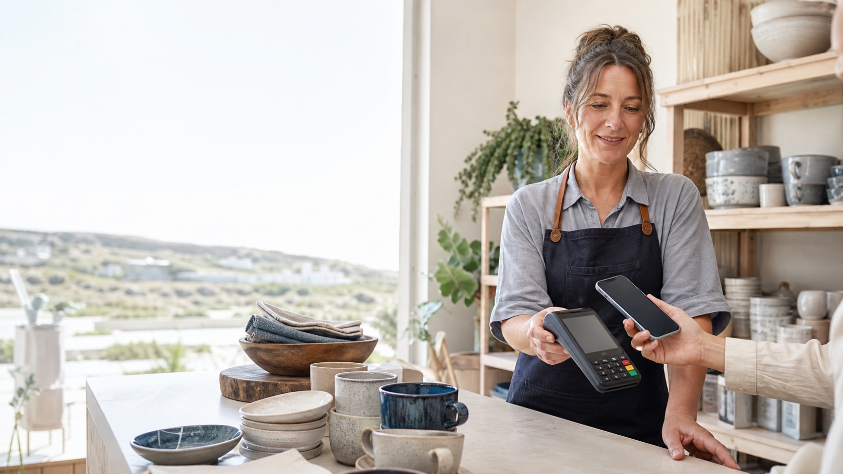card machine vs phone payments at a small shop counter