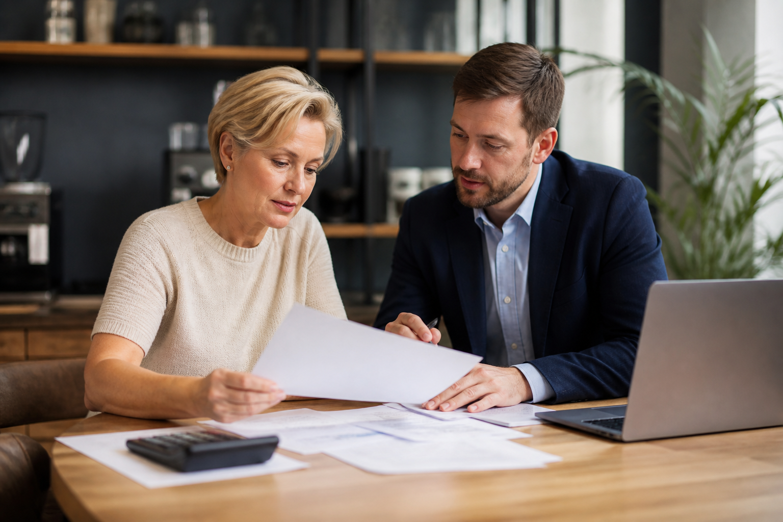 Business owner and adviser reviewing card statement questions using secure records