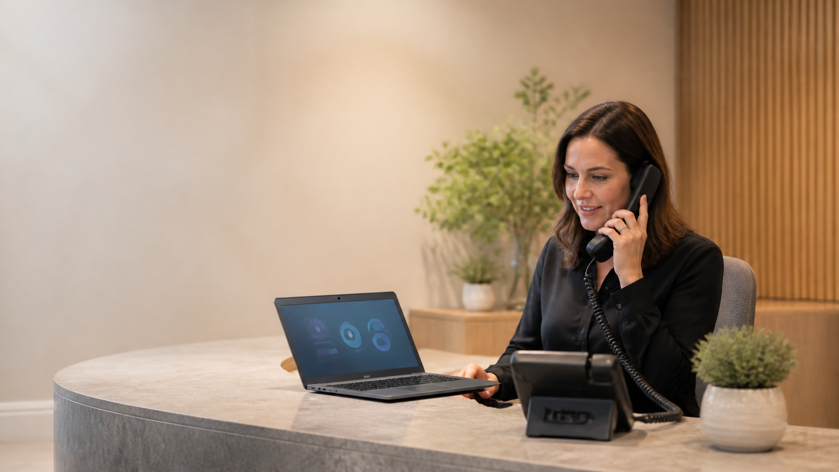 ai receptionist vs hiring staff comparison at a small business reception desk