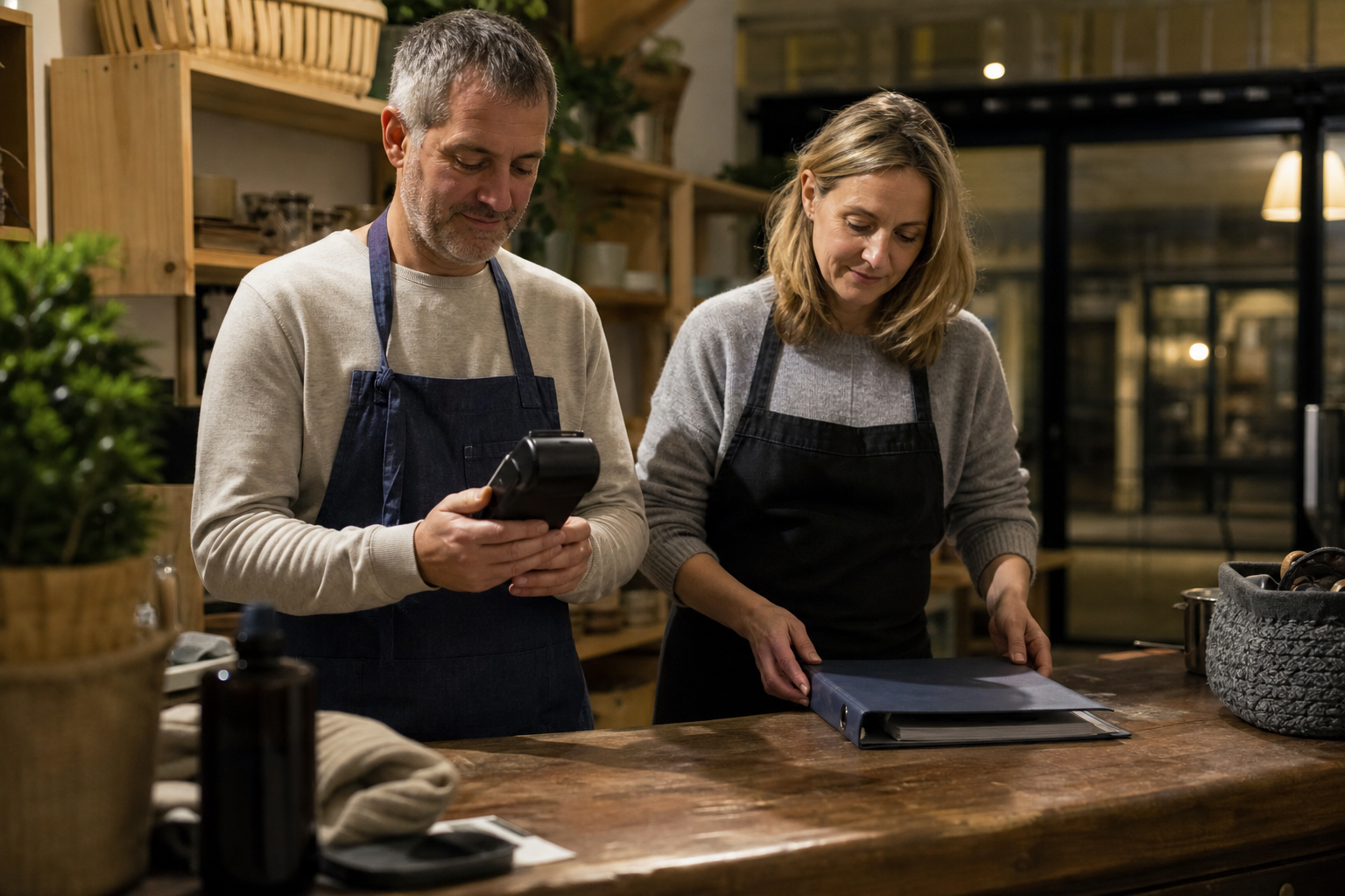 card processing bill check business owners completing an end-of-day payment review