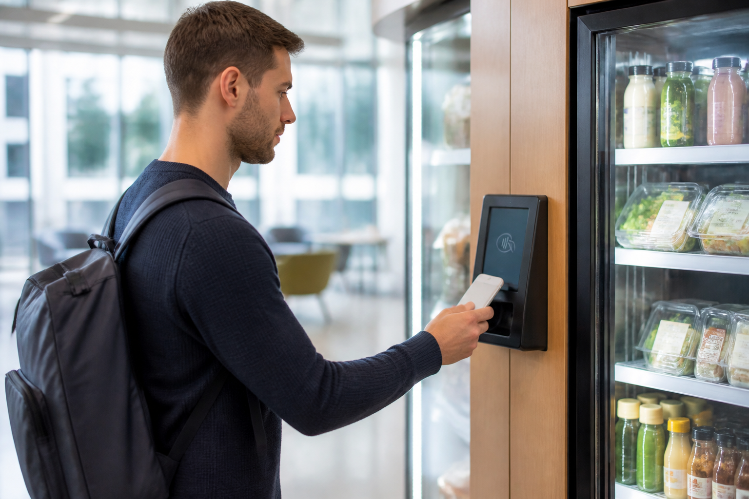 unattended payments uk vending machine being restocked by a technician using a delivery log