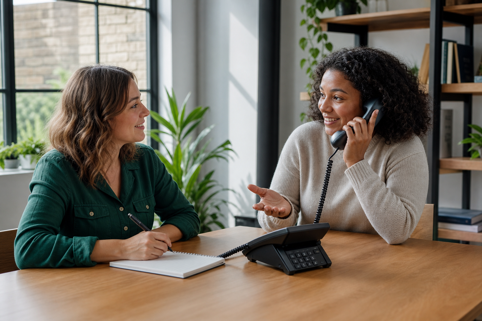 ai disclosure rules uk business two colleagues discussing an AI call handover at reception