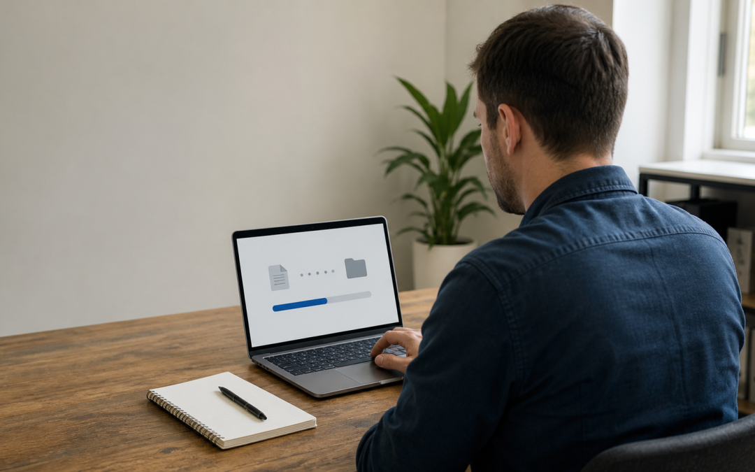 exporting business data software shown as a file export in progress