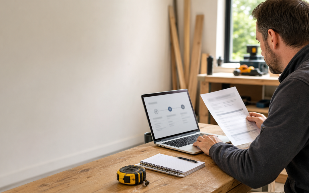 quote to invoice software UK owner reviewing a job quote and invoice workflow