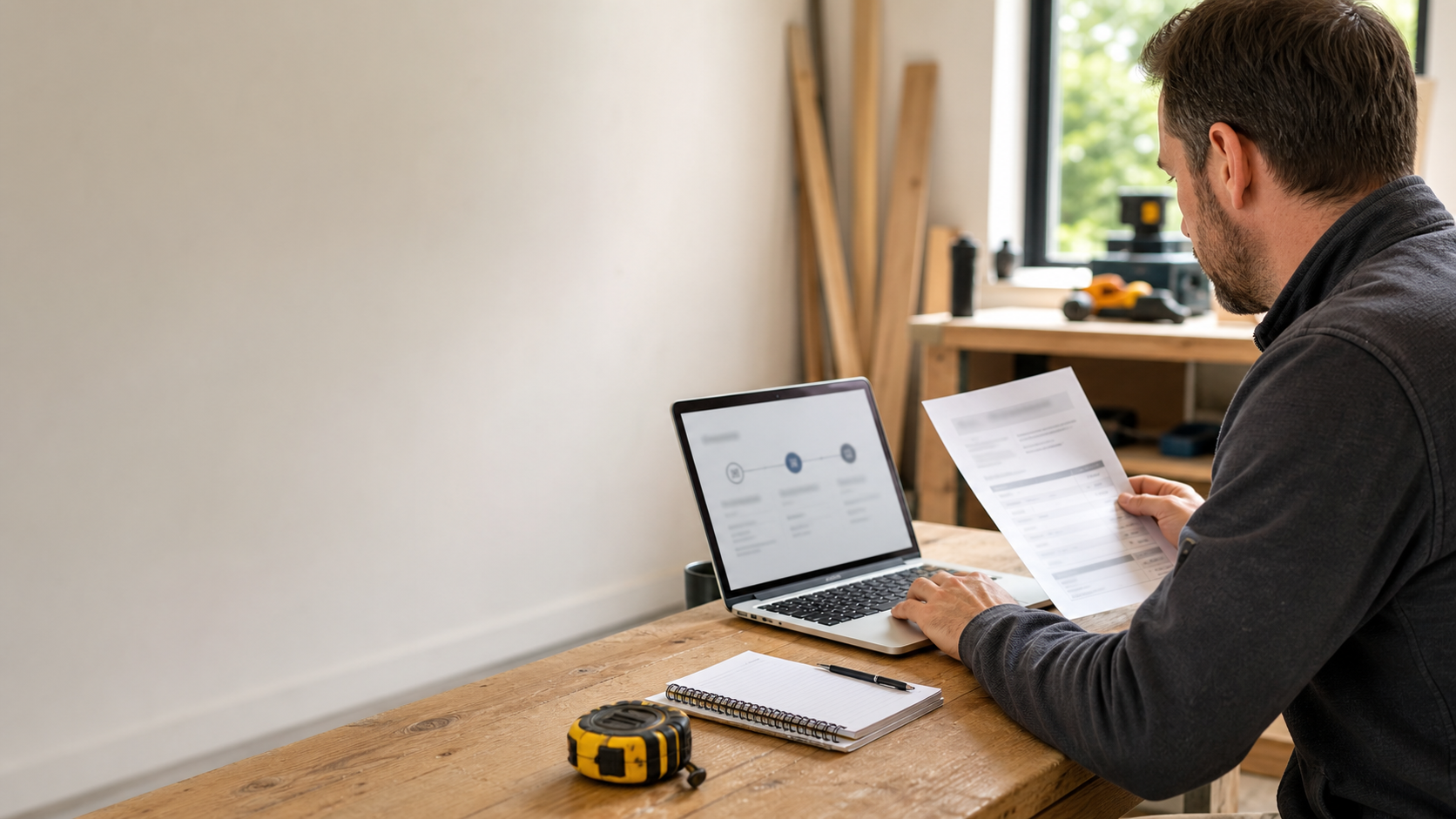 quote to invoice software UK owner reviewing a job quote and invoice workflow