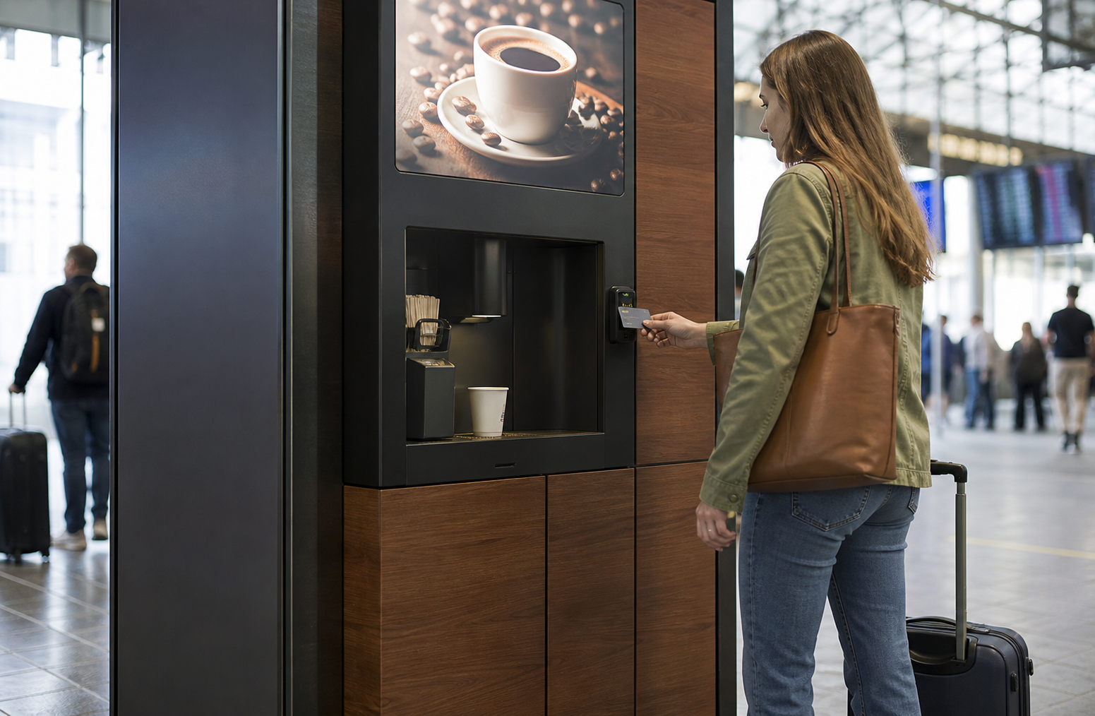 unattended payments uk customer using a contactless coffee vending machine